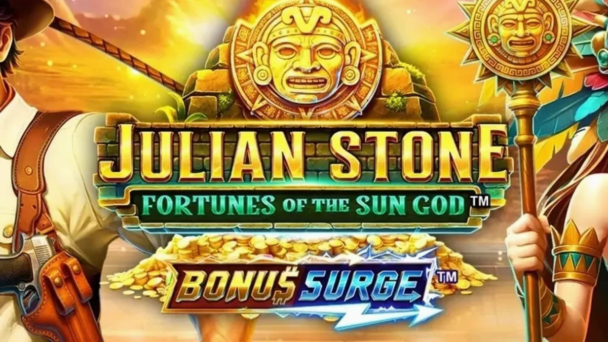 Pemandangan hutan tropis dan reruntuhan Aztec dalam slot Julian Stone