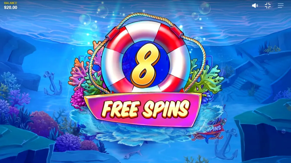 Tampilan visual slot Shark Boss dengan tema hiu di atas perahu